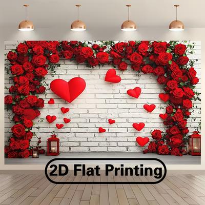 2D Romantic Love Heart Rose Backdrop Wedding Photography Background Banner