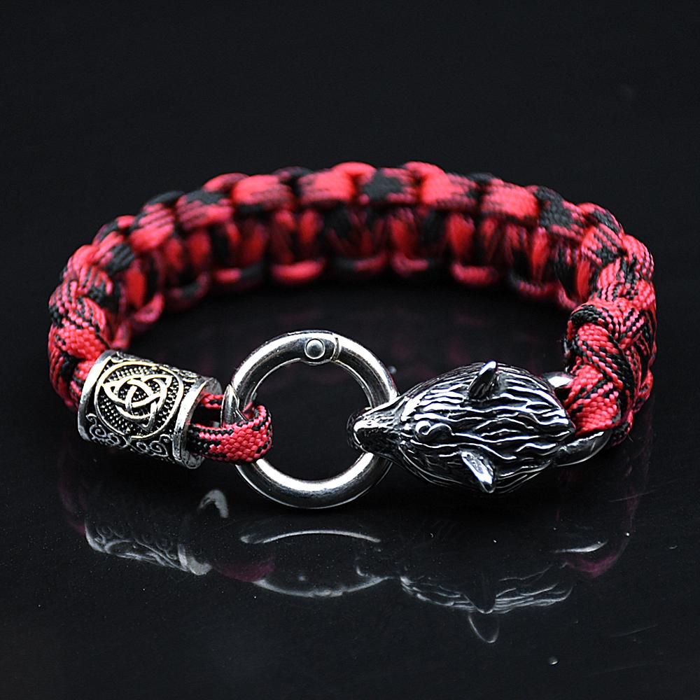 Stainless Steel Wolf Bracelets Men Norse Vikings Runes Paracord Rope Bangle Jewelry for Men