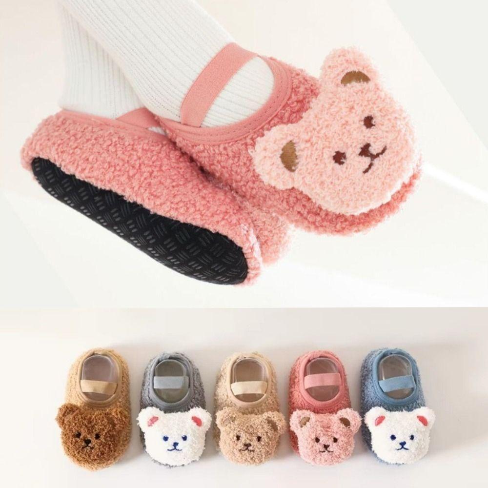 Cute Cartoon Bear Baby Slippers Winter Warm Baby Boat Sock New Infant Floor Socks