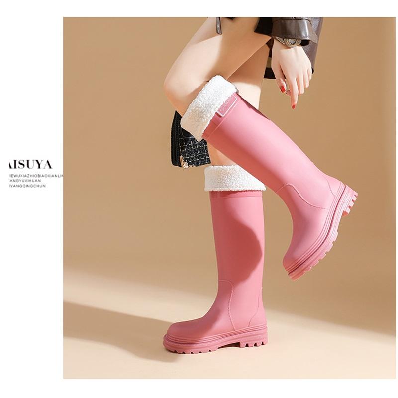 Damen Modische Lässige Outdoor Samt Warme Hohe Stiefel Regenschuhe Gummischuhe