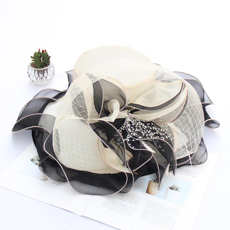 2024 New Organza Big Brim Top Hat Women'S Spring And Summer Sunscreen Sun Hat European And American Fashion Flower Sun Hat Wholesale