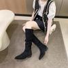 Fashion long boots women's thick legs big tube circumference flat bottom stacking boots suede pointed thin high boots