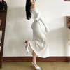 Autumn and Winter Women's Solid Color Slim-fit High-waisted Fashion One-line Collar Long-sleeved Dress