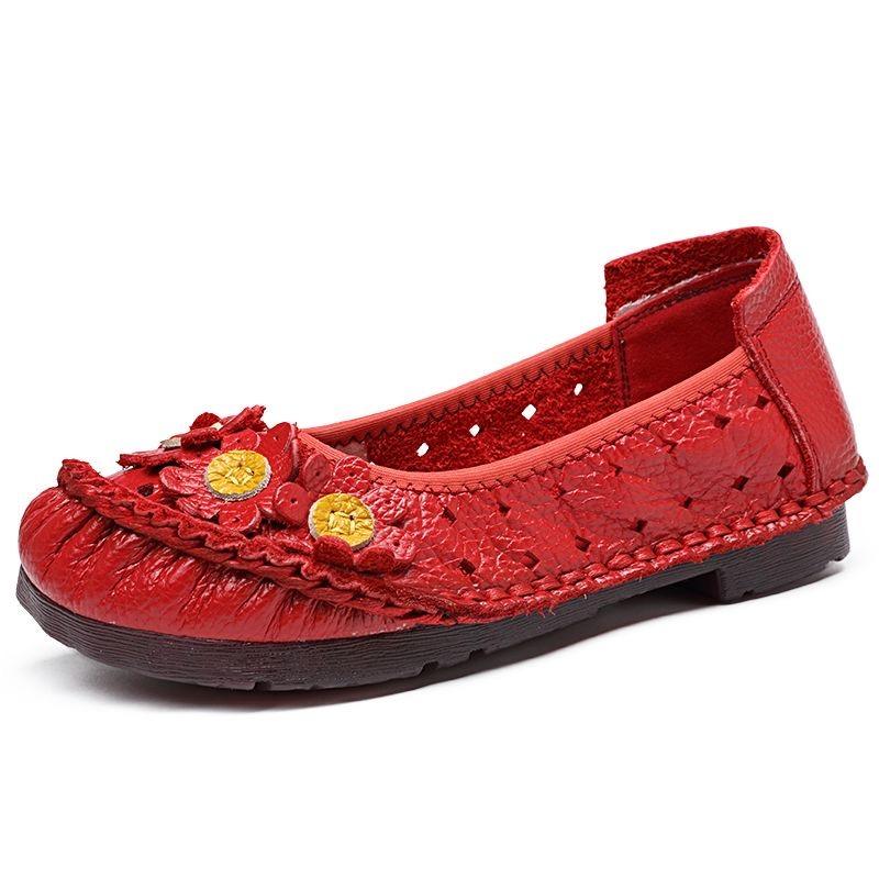 Jaro Léto Boty z pravé kůže Dámské Baleríny Drobné kytičky Měkké Módní značkové Ploché Boty z hovězí kůže Černá Bílá Žlutá Červená Plus Size 41