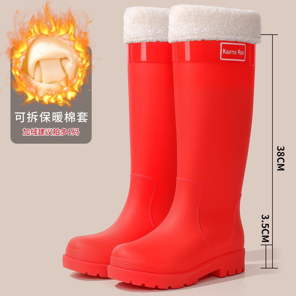 Quality bundle rain shoes women's adult fashion outer wear velvet high rain boots non-slip and anti-skid shoes