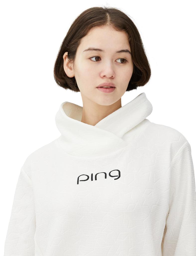 Long Sleeve High Neck Shirt Collar Embossed Golf L [Pin Apparel] Women's (Shawl Jersey) / / 622-4166200 030_White