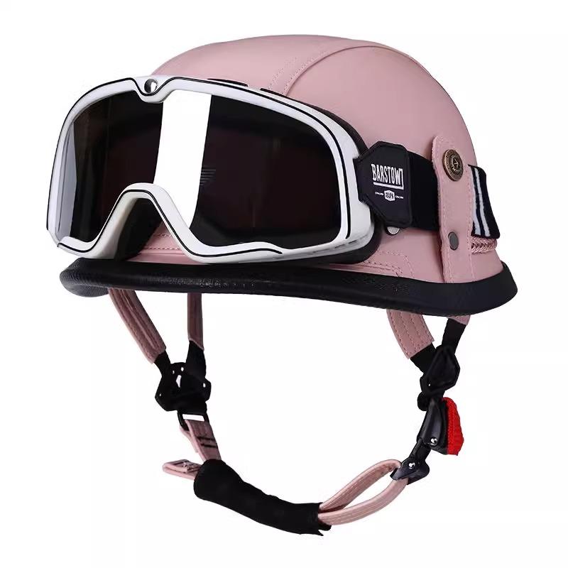 VGV Vintage Half Helmet Motorcycle Helmets Summer Cool Protective Glasses Man Women Boy Girl Light Cute Sunburn Protection