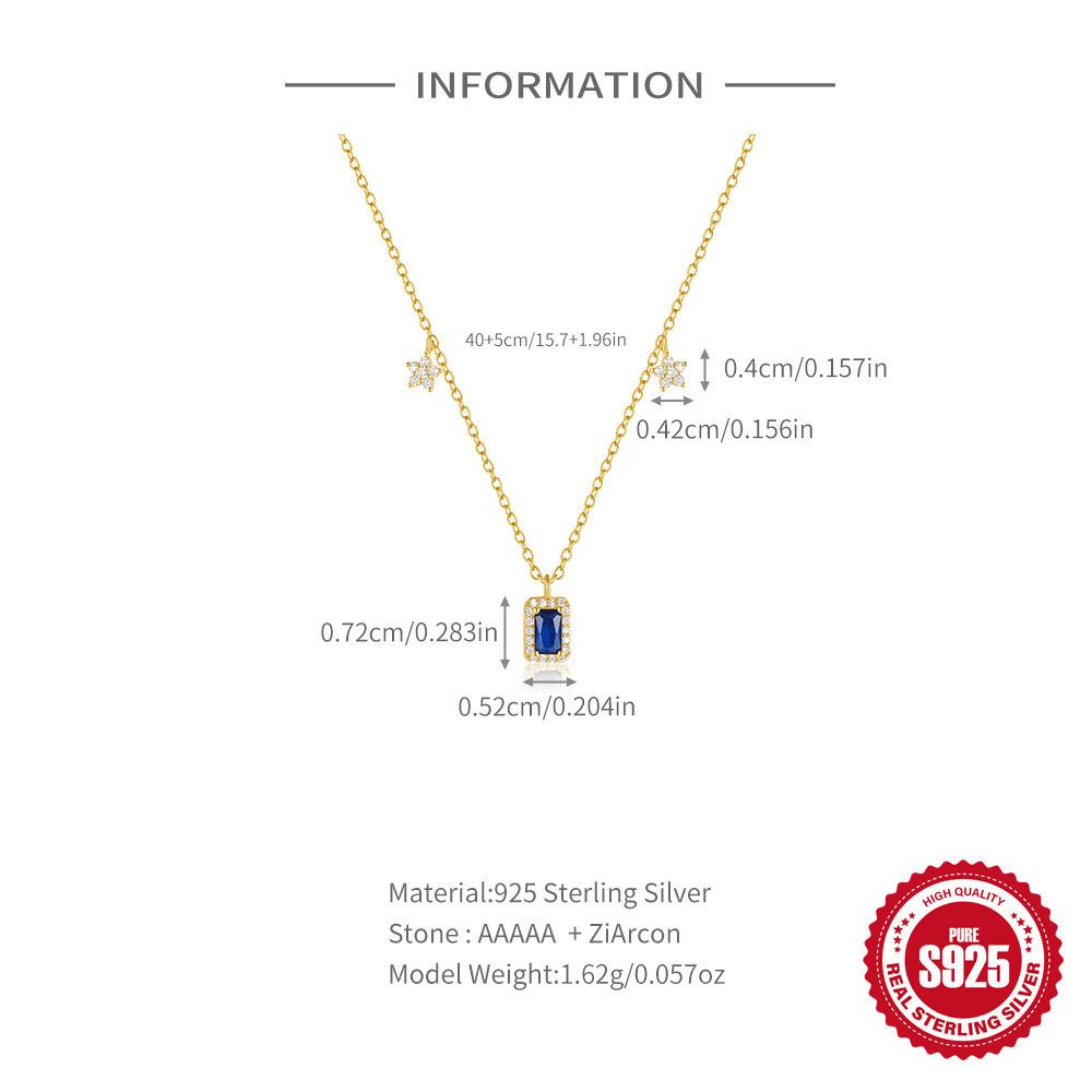 Élégant Simple S925 Argent Sterling Saphir Diamant Ensemble Fleurs Géométriques Empilées Collier Clavicule Polyvalent pour Femme