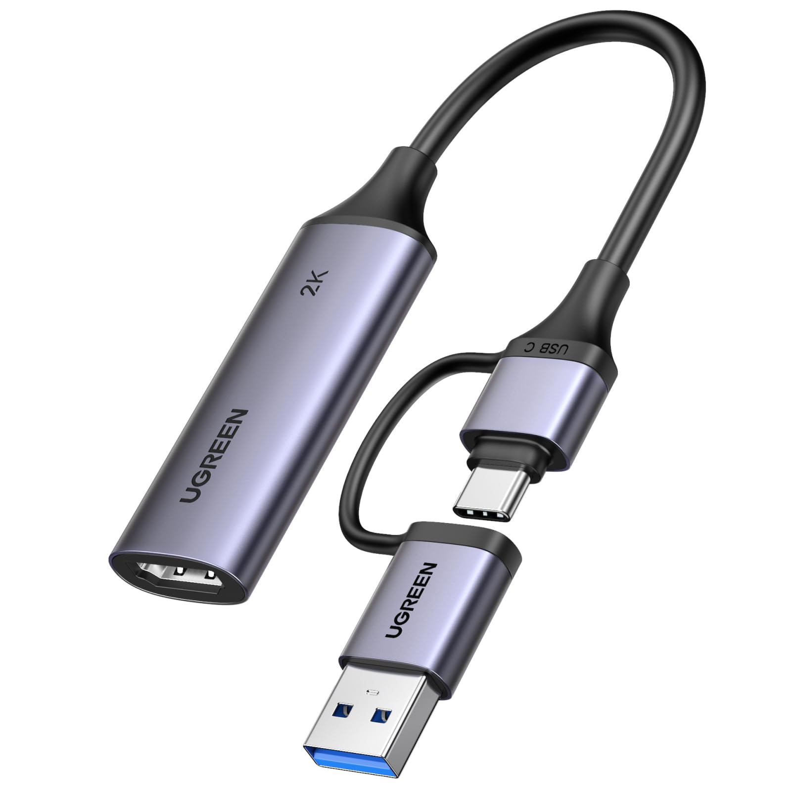 

UGREEN HDMI Захоплення 4K USB Type Компактний і для Відео з Гри в Прямому Ефірі Live OBS та Іншого Карта 2K@30Hz, Вхід, 2-в-1 3.0 C, Легкий, Стрімінг,