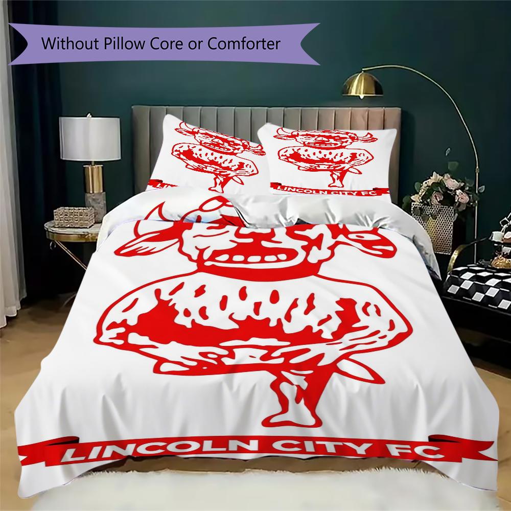 Lincoln City FC Pattern Bedding uilt Set uilt Cover Pillowcase Home Decoration Birthday Gift (1 * duvet cover + 2 * pillowcase without core)