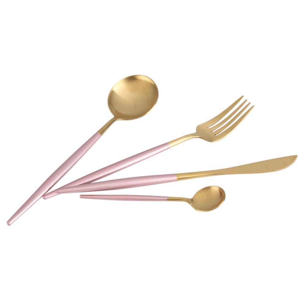 

Набор из 4 предметов из нержавеющей стали, цветная столовая посуда, ложка, вилка, нож, столовая посуда, для домашнего использования, белый, золотистый розовый