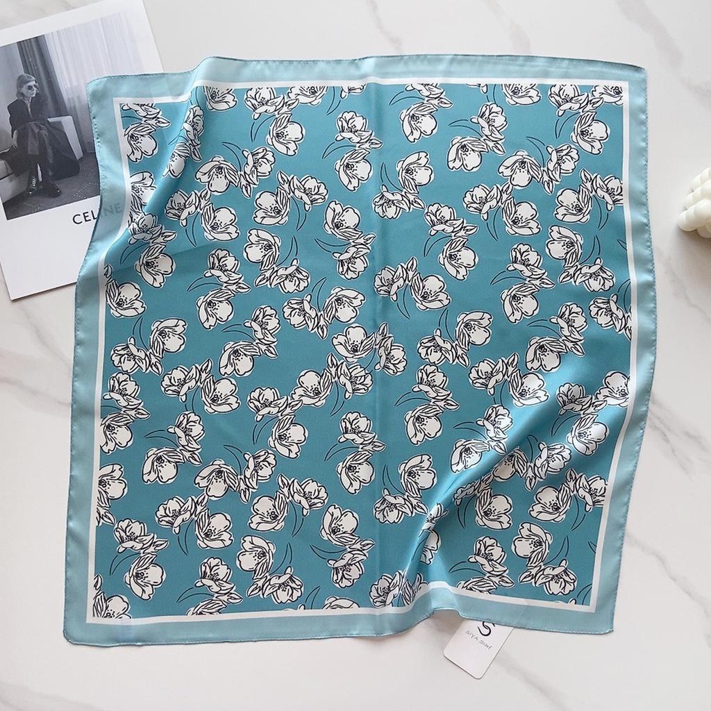 58 CM Sommer Neuer Quadratischer Schal Aus Künstlicher Seide Mit Künstlerischem Blumenschal, Haarband, Dekoratives Vielseitiges Kleines Kopftuch Für Damen