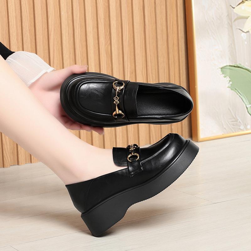 Small Leather Shoes Spring Autumn Sponge Cake Sole Two-Wear Women's Single Shoes With Skirt Thick Sole British Style Loafers