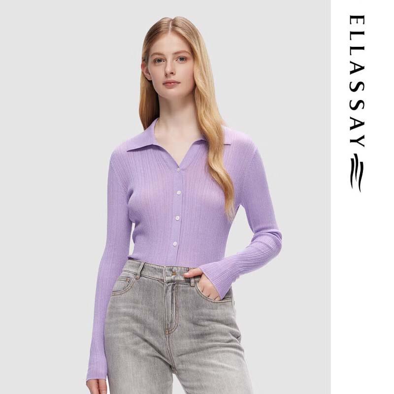 ELLASSAY Women's Lyocell Slim-Fit Long Sleeve Knit Shirt