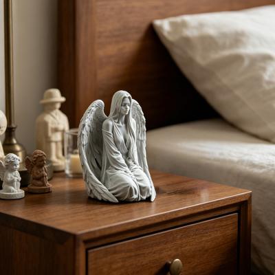 Figurka Anioła Drukowana 3D, Ozdoba Anioła na Biurko, Rzeźba Anioła z Żywicy do Sypialni, Przedpokoju, Gabinetu, Stylowa Dekoracja Domu, Prezent