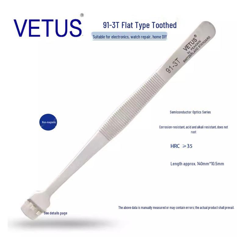 VETUS 91-3T High Precision Stainless Steel Anti-Magnetic Tweezers for Silicon Wafer Handling