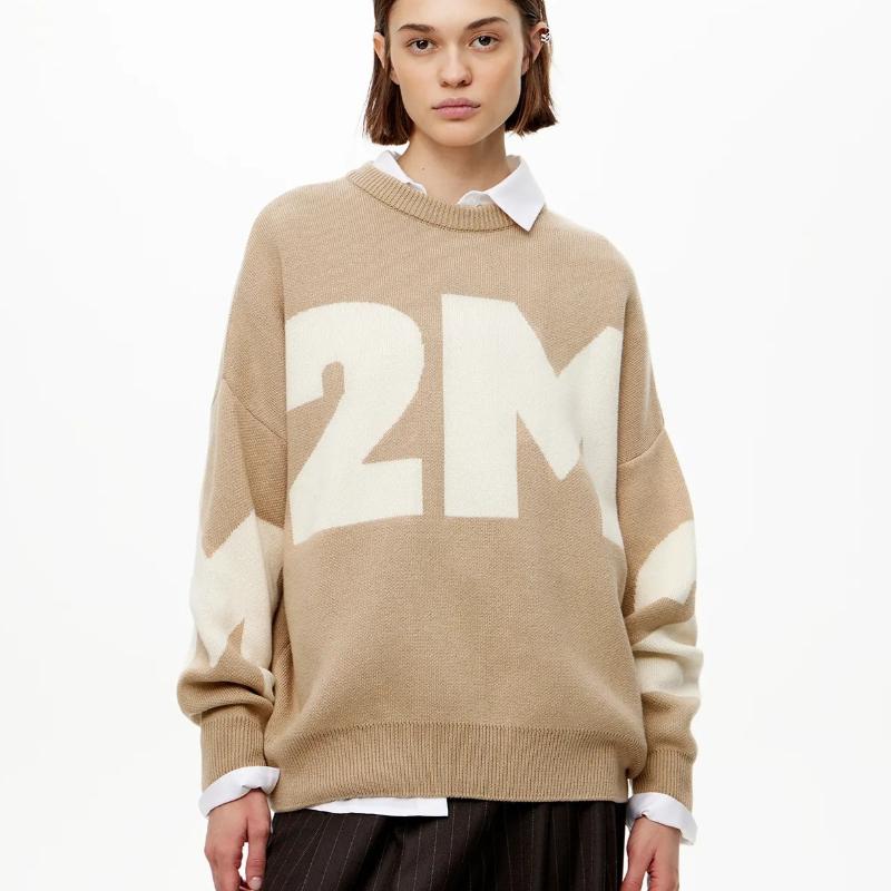 Women Winter Oversize Letter Sweater Women Crewneck Casual Knitted Loose Pullovers with Letter Green Sweater