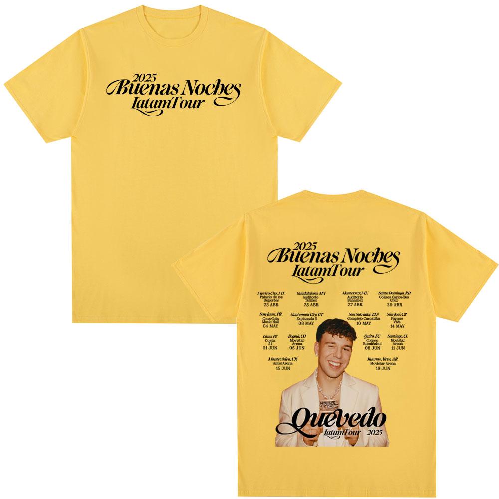 QUEVEDO 2025 DOBROU NOC LATAM TOUR Trička Pánské Dámské Oblečení Retro Móda Nadměrné Bavlněné Tričko Hip Hop Ležérní Trička