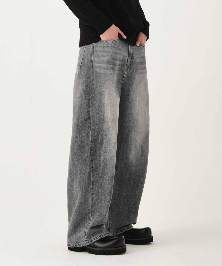 Akeusi Loose Washed Balloon Fit Wide Denim Pants Unisex (Black Wash)