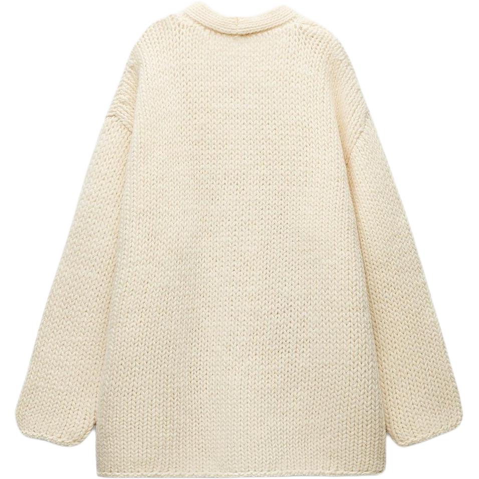 Zara Solid Color V-Neck Long Sleeve Cardigan Drop Shoulder Sweater Women sweater Beige 0797101-712