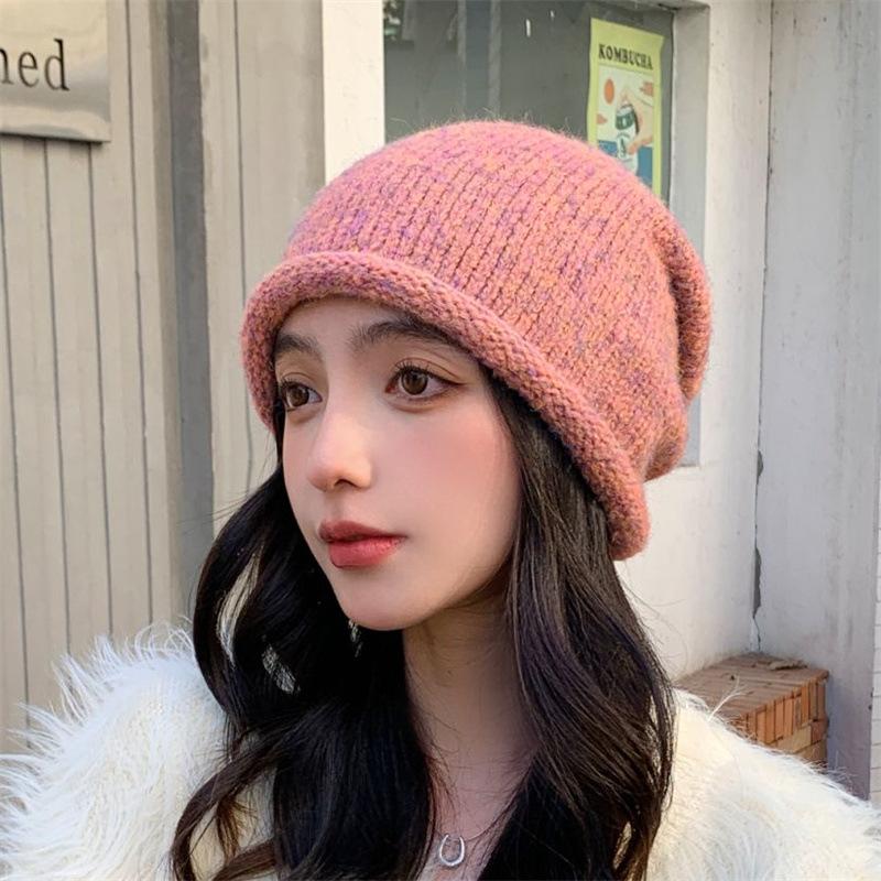 Simple solid color knitted hat for women, small face in autumn and winter, casual versatile wool hat, warm ear protection, stacked hat