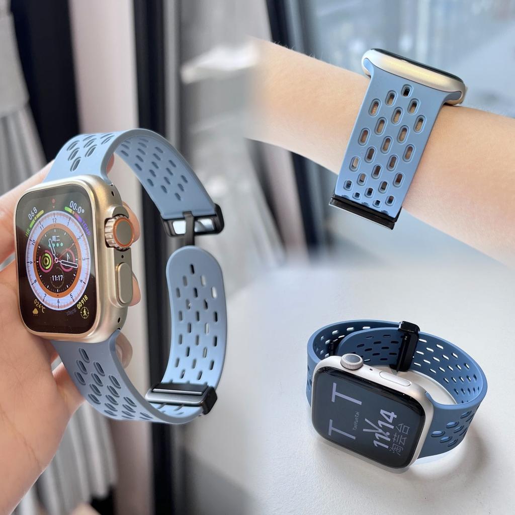 Silikon Uhrenarmband für Apple Watch- Atmungsaktive Magnetische Faltschließe Sport Uhrenarmband für iWatch Ultra/9/8/7/6/5/4/3/2/1/se/2022 49mm 45mm 44mm