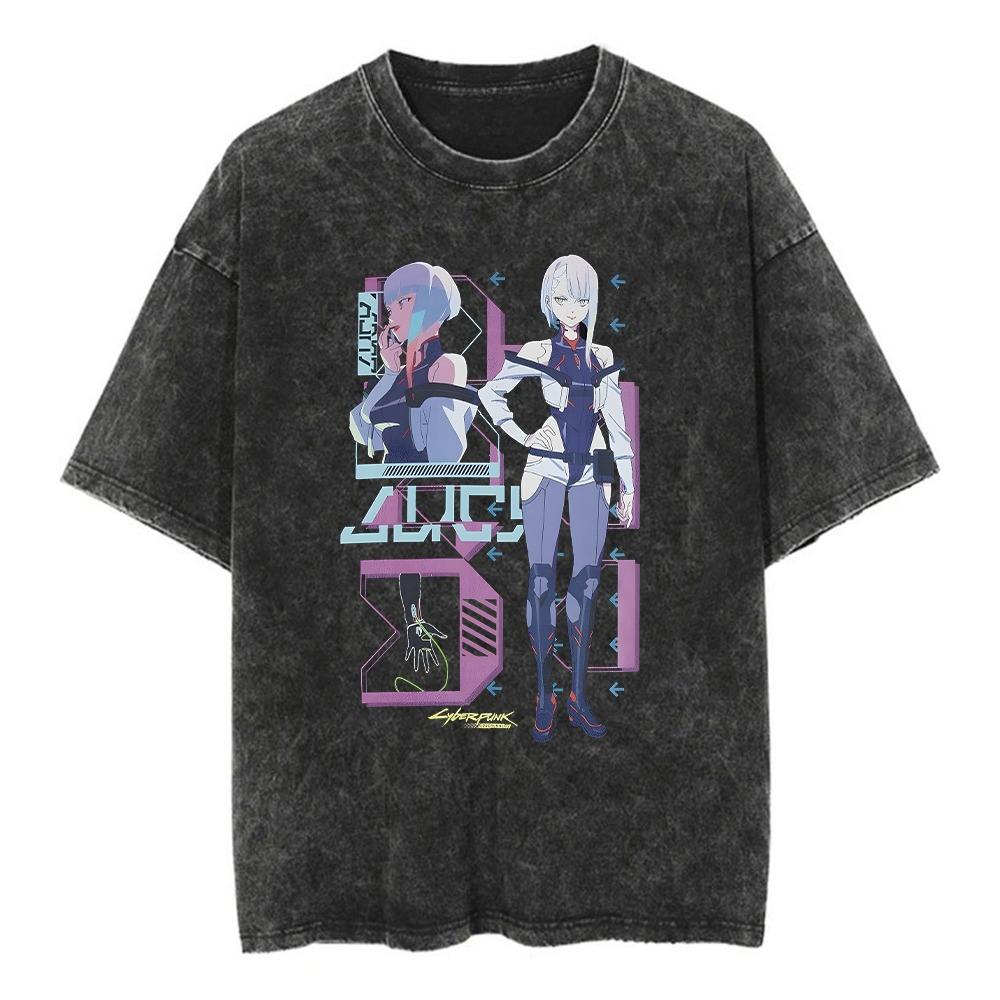 Hra Cyber Punk LUCY Tričko Bavlna Prané Vintage Oversized Tričko Harajuku Street Ležérní Volné Trička s Krátkým Rukávem