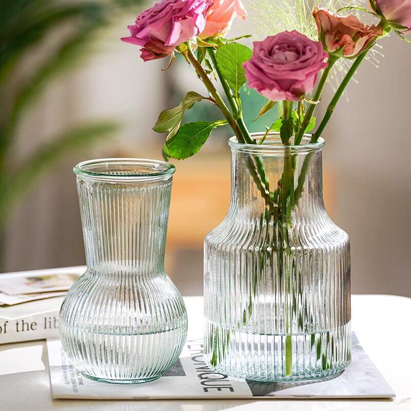 Nordic Glacier Glass Vase for Fresh Flowers, Large Transparent Hydroponic Flower Arrangement Decor for Living Room.