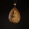 Buddha Statue "Seishi Bodhisattva" Pendant Necklace, Wood Carving, Australian Sandalwood, Fragrant Wood, Double-Sided Carving, Zodiac Amulet, 39mm, Ei