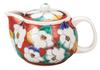 Kutani Ware Iwataya Teapot, Red Camellia (with Grid) K9-636