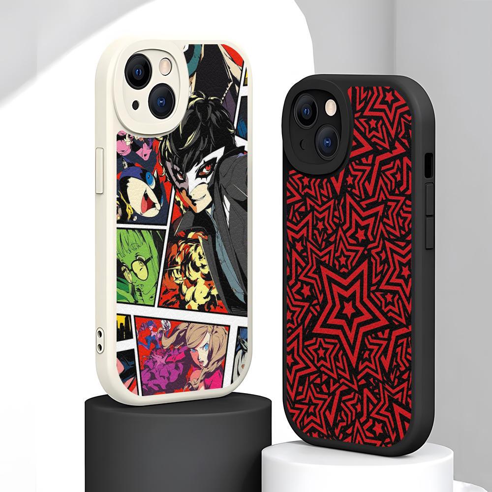 P5 Hot Game Pattern Design Ins Phone Case For iPhone 16 15 14 13 12 11 Plus Pro Max Lambskin Silicone Cover Black