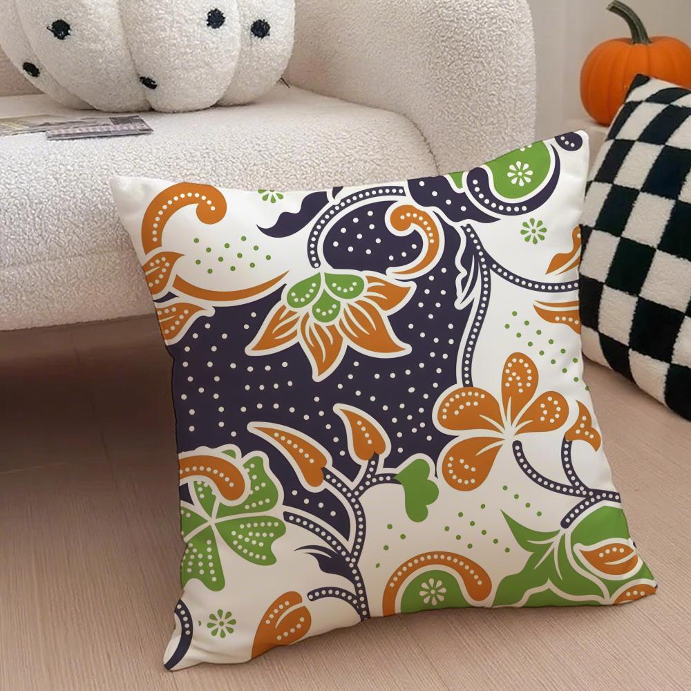 Indonesia Batik Cushion Cover Throw Pillow Cover Hidden Button Durable Polyester Chair Cushion