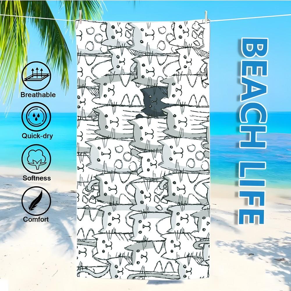 Cartoon Cats Print Beach Towel Patterned Sunscreen And Windproof Suitable For Swimming Pool Camping Travel Blanket