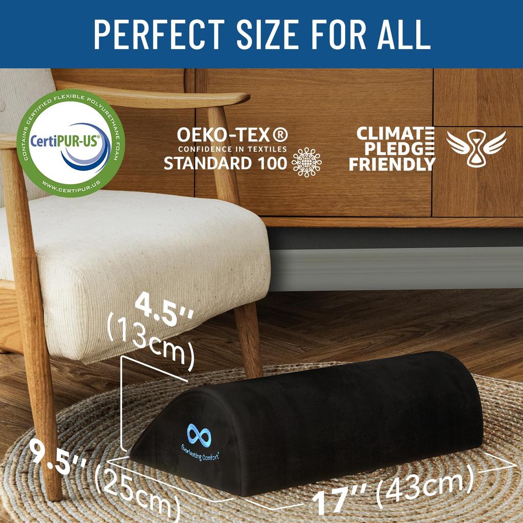 Everlasting Comfort Under-Desk Foot Rest, Memory Foam with Removable Cover, Perfect for Home Offices and Long Desk Work (Black)