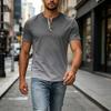 Men's Short Sleeve Henley Shirt Casual Button Up Top Lightweight Breathable Cotton Blend Summer Tee