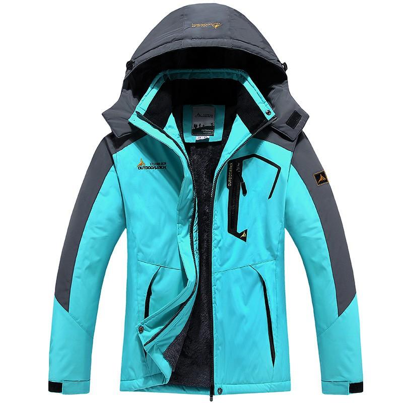 Unisex Wasserdichte Winddichte Outdoorjacke Wandern Skifahren Camping Laufen - Einfarbige Kapuzen-Winterjacke mit Fleecefutter