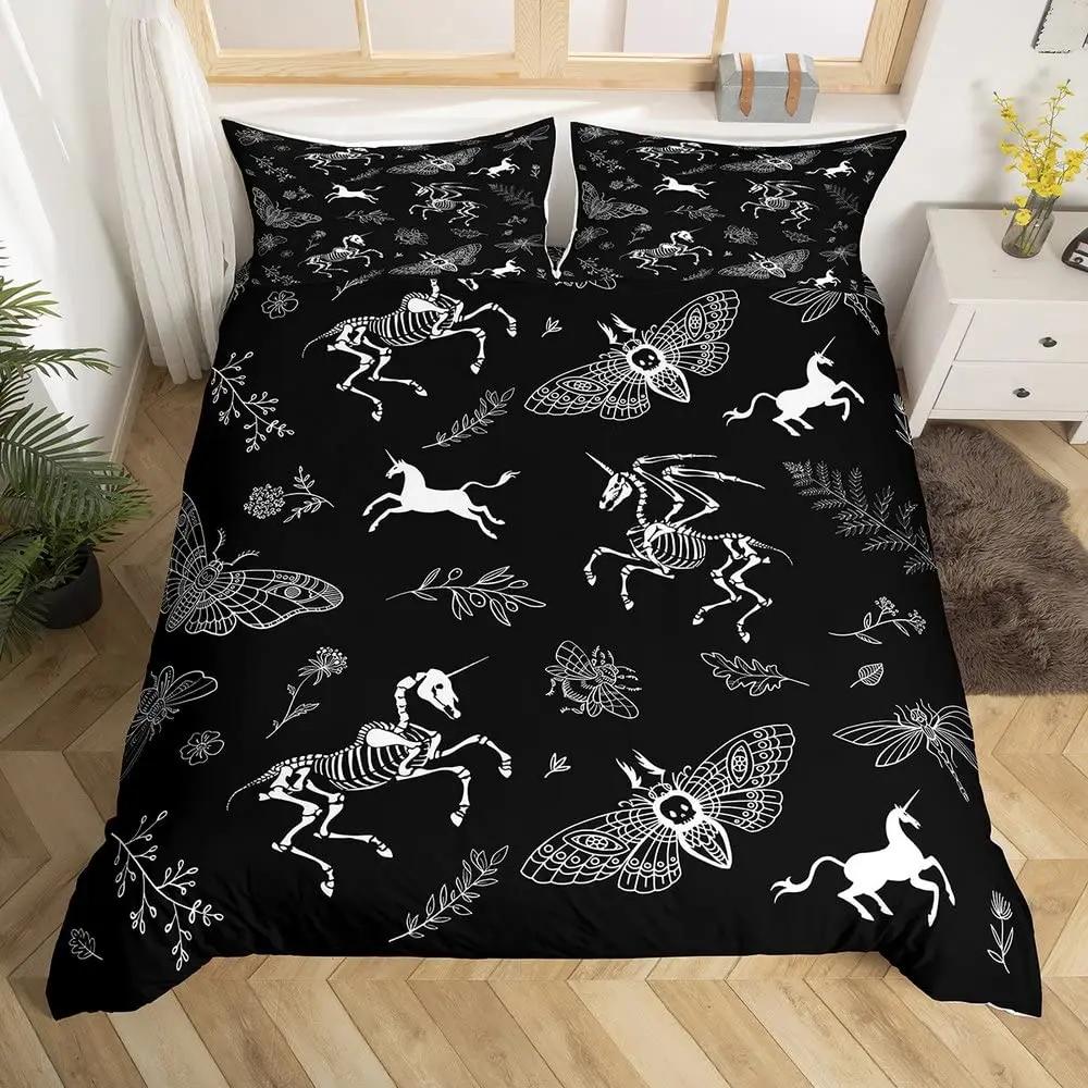 Death Moth Duvet Cover Set Skull Bedding Set Snake Mandala Moon Phase Comforter Cover Trippy Skeleton Quilt Cover Set Queen Size