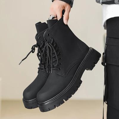 Moda Autunno Uomo Giappone Karajuku Stile Coreano Moda Scarpe Alte Streetwear Stivali con Plateau Spesso Scarpe Casual in Pelle Scarpe da Uomo con Lacci