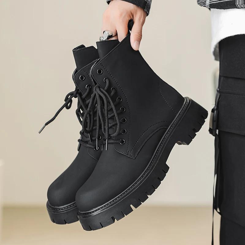 Fashion Autumn Men Japan Karajuku Korean Style Fashion High Top Streetwear Thick Platform Boots Casual Leather Shoes Male Lace Up Shoes