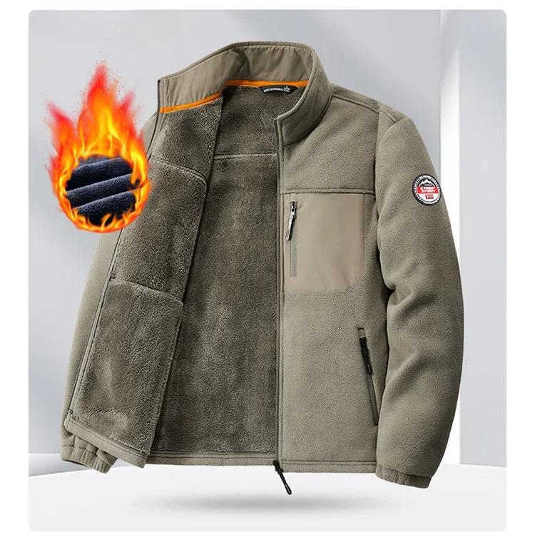 Winter Men's Cashmere Jacket Retro Versatile Chest Zipper Design Warm Stand Up Collar Coat 2024 Outdoor Versatile Men's Clothing