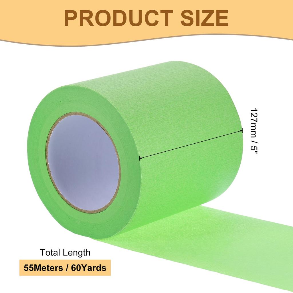 Rebower Masking Paint Paper Tape Wall Home 5 inches x 60 yards 1 roll Tape, Green, Tape, [Craft, DIY, Painting, Packaging, Automotive, Decor,