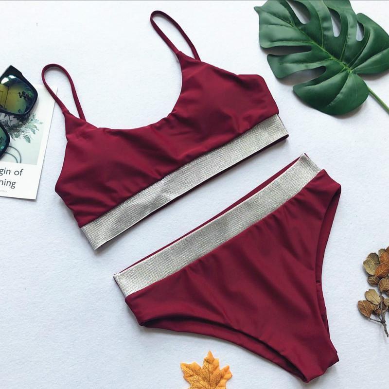 Stunning Sexy Two-piece High Waist Bikini Swimsuit With Sparkling Colorful Sequins