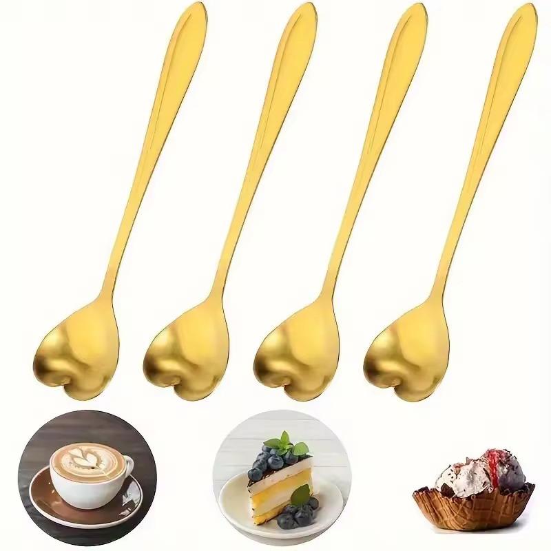 10-Piece Polished Stainless Steel Heart-Shaped Coffee Spoon Set - Durable Stirring Utensils For Home, Kitchen, And Dining Room