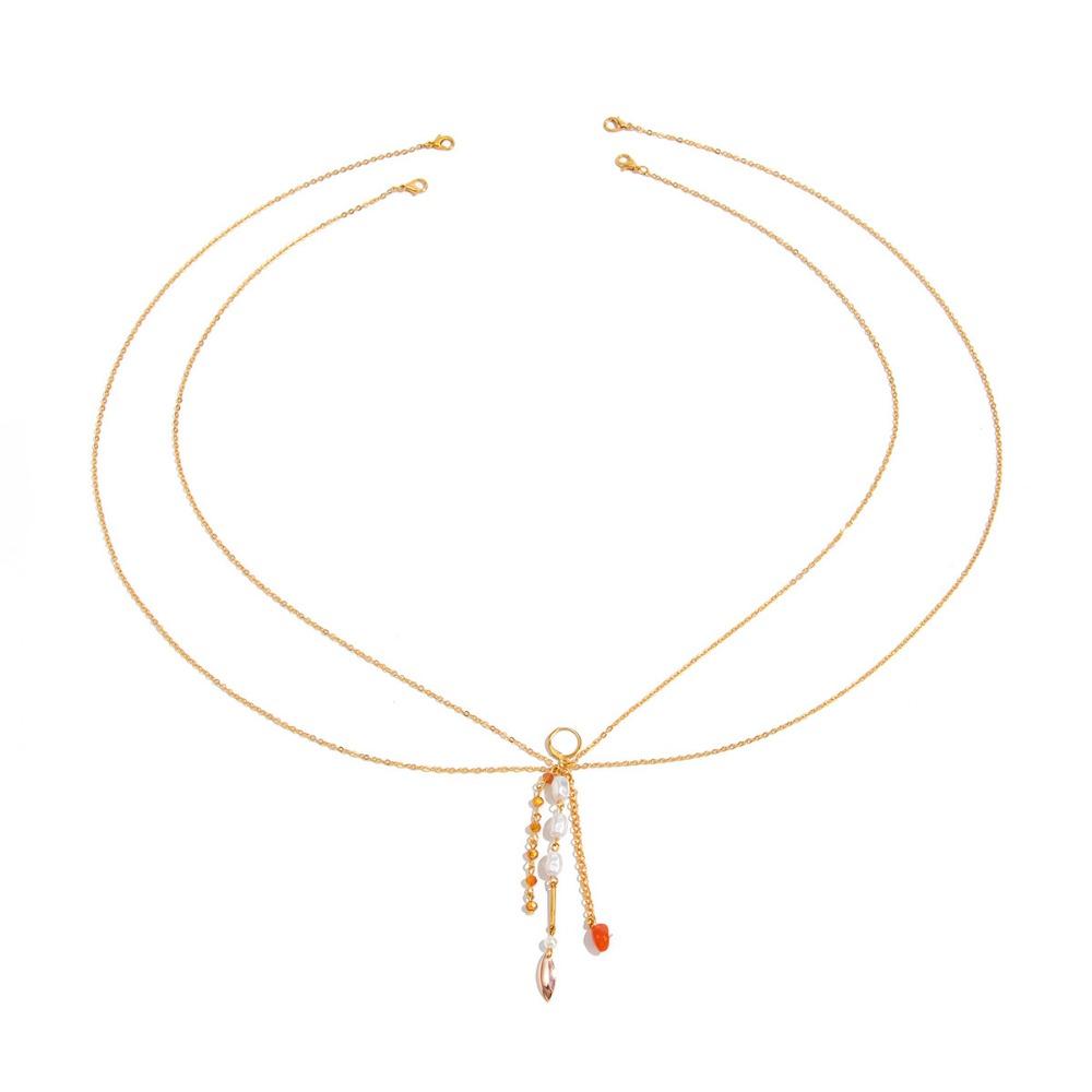 

Gold Pearl Pendant Waist Chain Sexy Sexy Chest Chain Boho Multilayer Body Chain Bikinis Wear Style-2