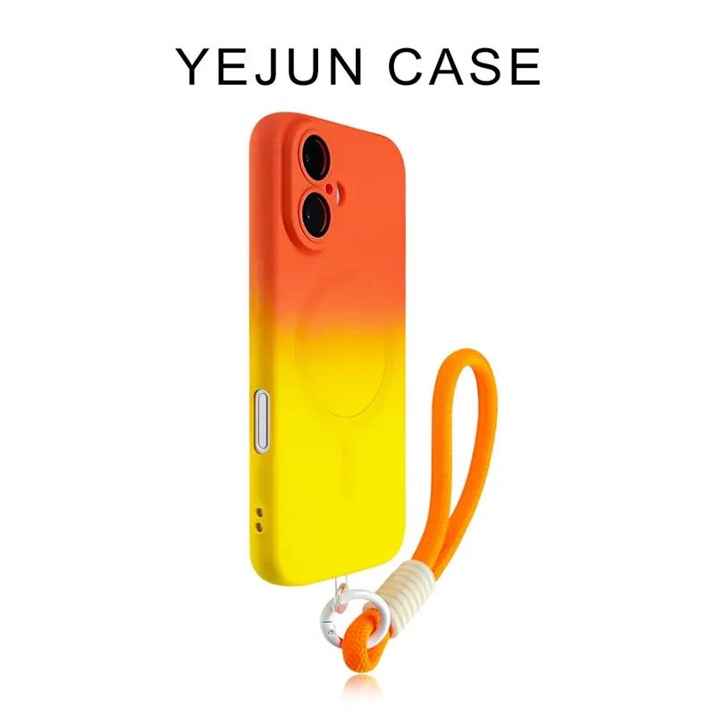 Luxury Magsafe Wireless Charge With Lanyard Gradient Phone Case For iPhone 15 11 12 13 14 16Pro Max Plus Soft  Silicone Cover