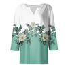 Women's Floral Print V,Neck Casual Three,Quarter Sleeve Button,Detail Top