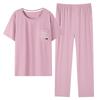 Pajamas with chest pads Women's summer thin Modal short-sleeved cropped pants Middle-aged mother loungewear cool suit