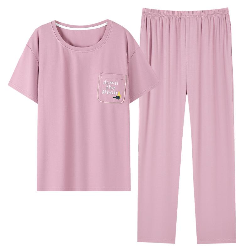 Pajamas with chest pads Women's summer thin Modal short-sleeved cropped pants Middle-aged mother loungewear cool suit