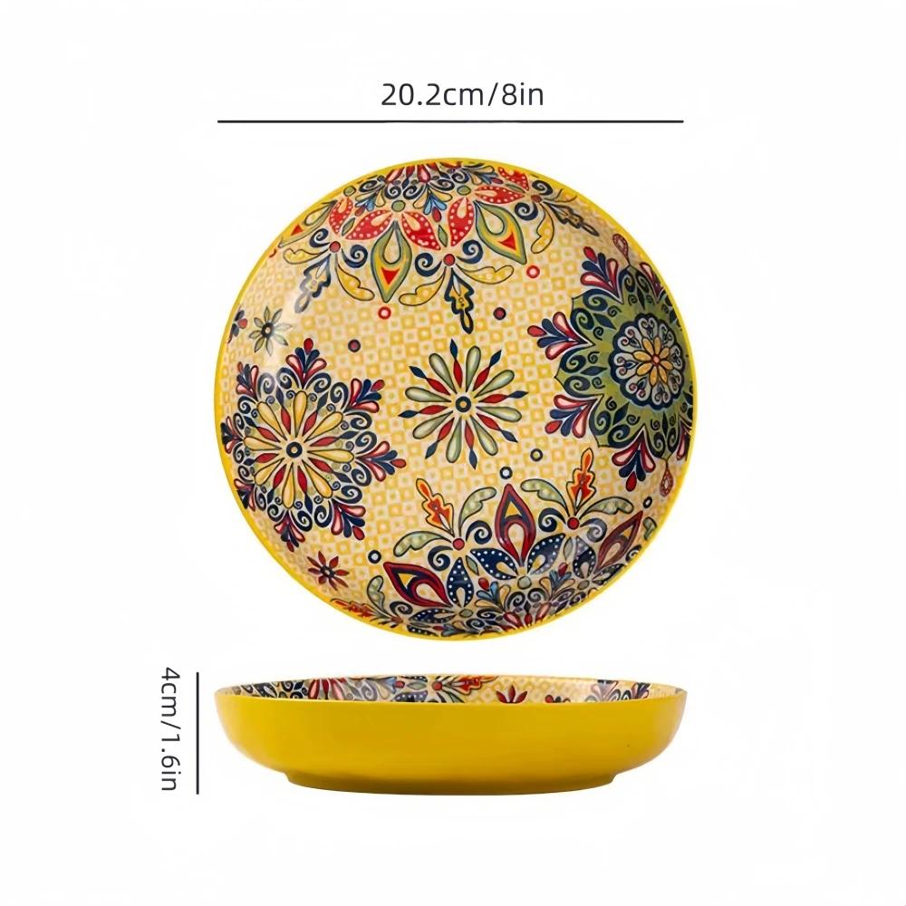 Bohemian Ceramic Plate Home Creative Western Food Fruit High-rimmed Round High-value Oven Microwave Applicable