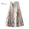 Dámská maxi sukně v čínském stylu Vintage sukně s vysokým pasem Elegantní květinový potisk ptáků Hanfu sukně skládaná šněrovací sukně s koňským obličejem